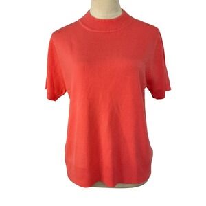 Sag Harbor Mock Neck Short Sleeve Knit‎ Top Coral Casual Women Large